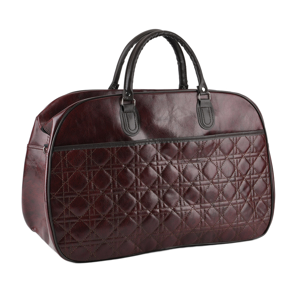 Quilted Weekender Travel Style Duffle Bag with Shoulder Strap - Burgundy_8465929