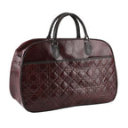 Quilted Weekender Travel Style Duffle Bag with Shoulder Strap - Burgundy_8465929