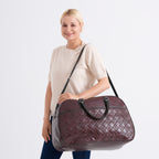 Quilted Weekender Travel Style Duffle Bag with Shoulder Strap - Burgundy_8465929_2