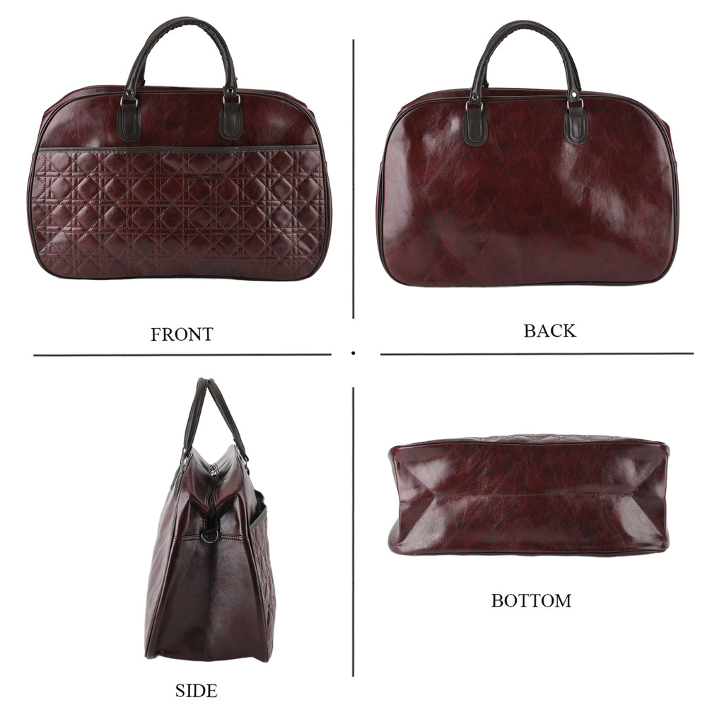 Quilted Weekender Travel Style Duffle Bag with Shoulder Strap - Burgundy_8465929_4