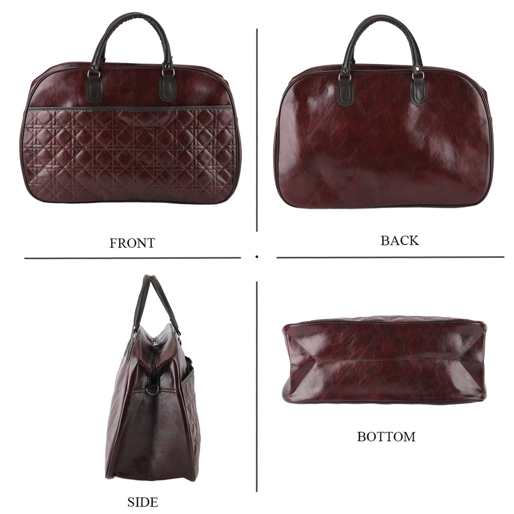 Quilted Weekender Travel Style Duffle Bag with Shoulder Strap - Burgundy_8465929_4
