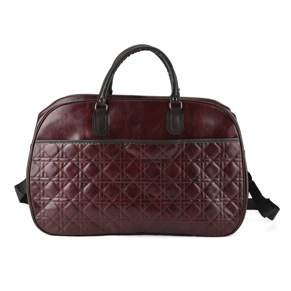 Quilted Weekender Travel Style Duffle Bag with Shoulder Strap - Burgundy_8465929_5