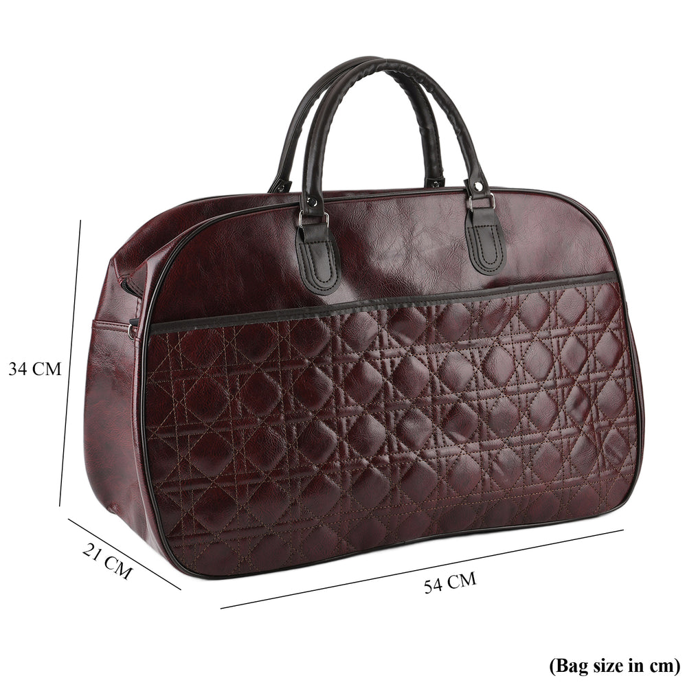 Quilted Weekender Travel Style Duffle Bag with Shoulder Strap - Burgundy_8465929_8