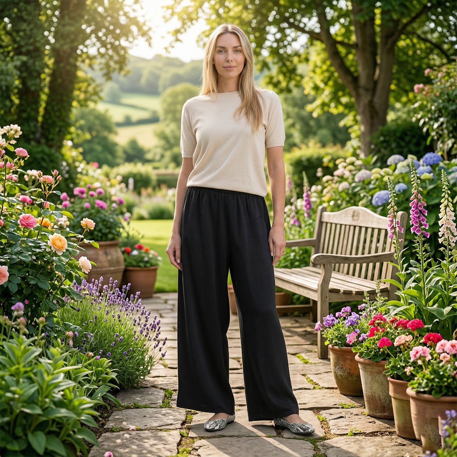 La Marey Silk Feeling Wide Leg Trousers (Size - L/XL) - Black_8465989_1