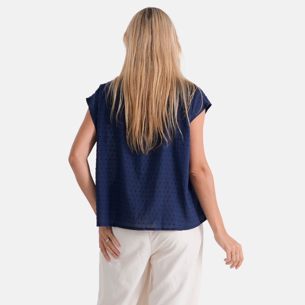 & Maisi Cotton Solid Blouse (Size - Large) - Navy Blue_8466022_2