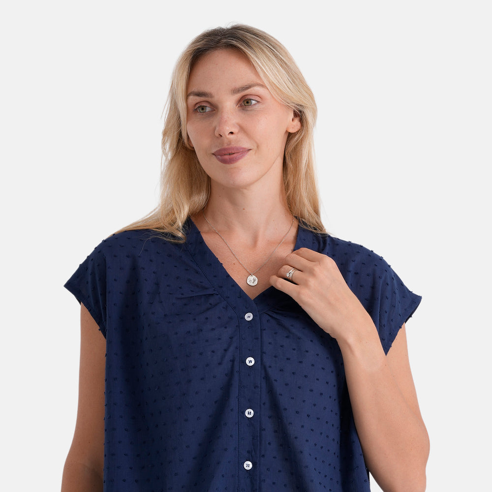 & Maisi Cotton Solid Blouse (Size - Large) - Navy Blue_8466022_4