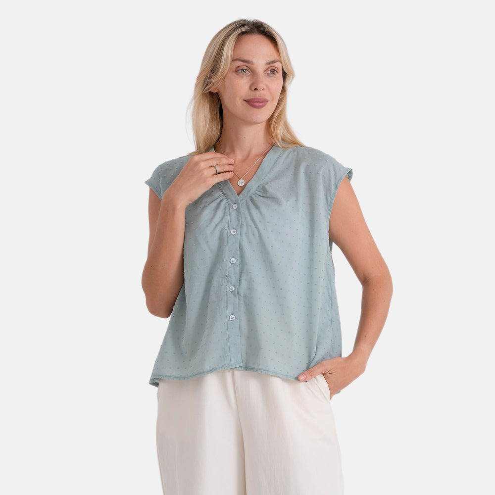 & Maisi Cotton Solid Blouse (Size - Large) - Olive Green_8466086