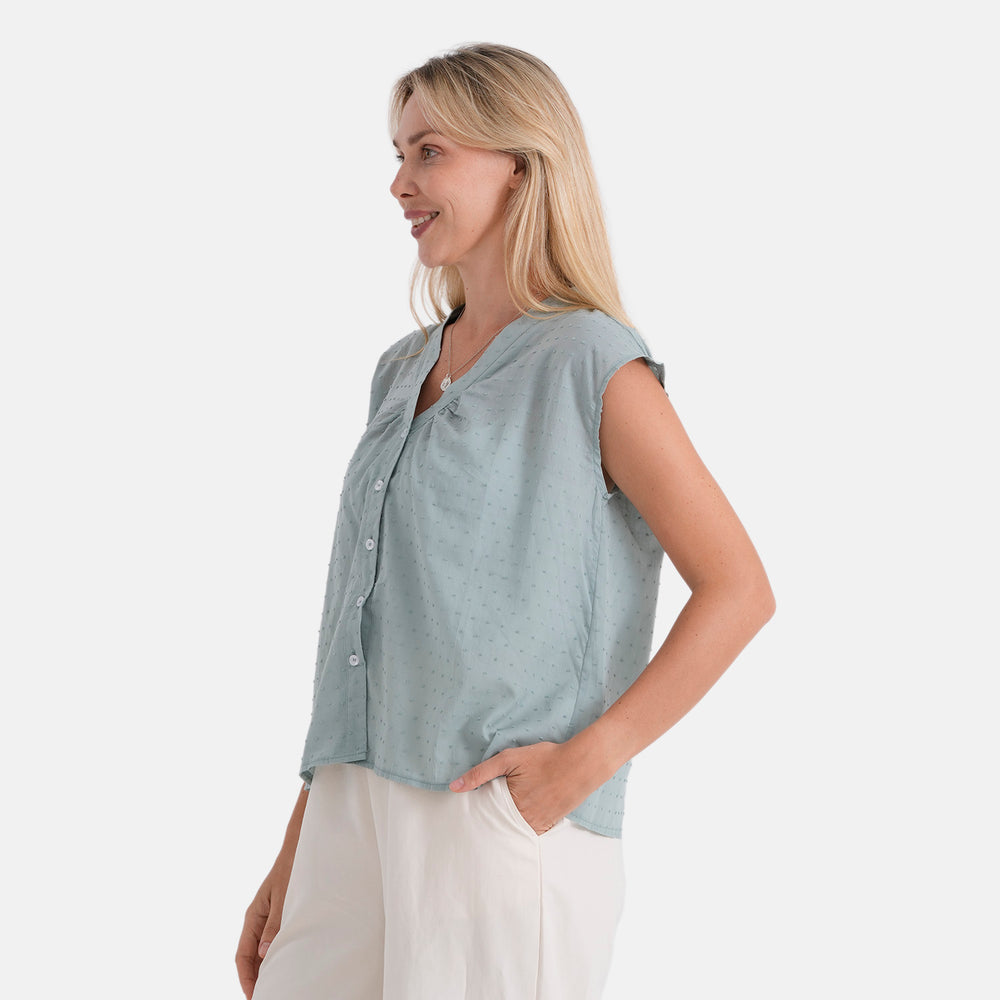 & Maisi Cotton Solid Blouse (Size - Large) - Olive Green_8466086_3