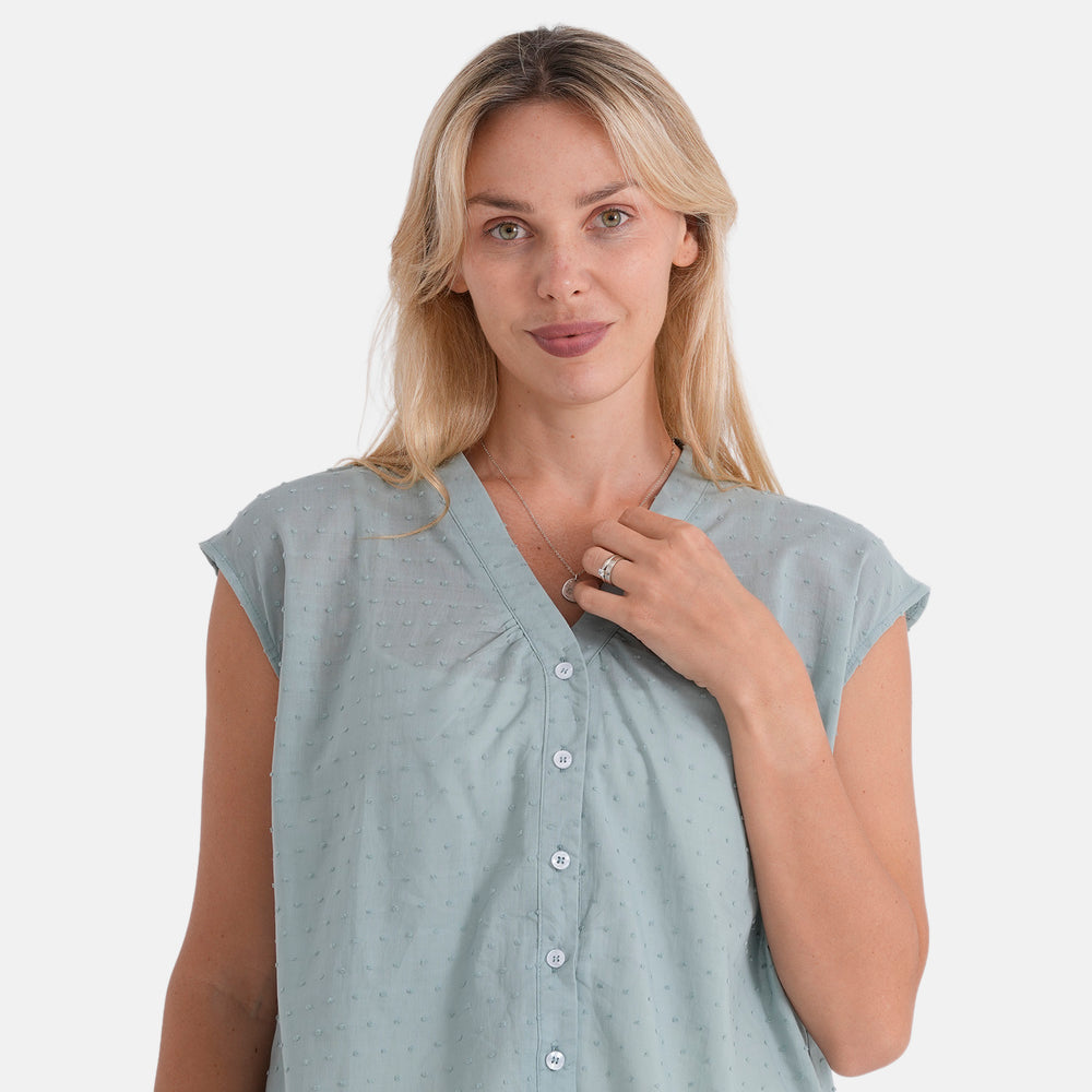 & Maisi Cotton Solid Blouse (Size - Large) - Olive Green_8466086_4