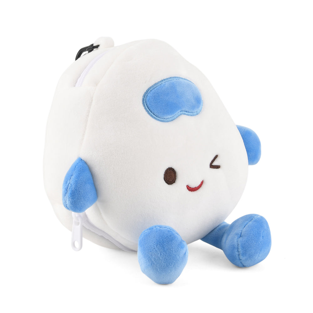 2 in 1 Kawaii Winking Round Character Cushion with Eye Shade & Adjustable Straps (20x20cm) - Blue & White_8477242