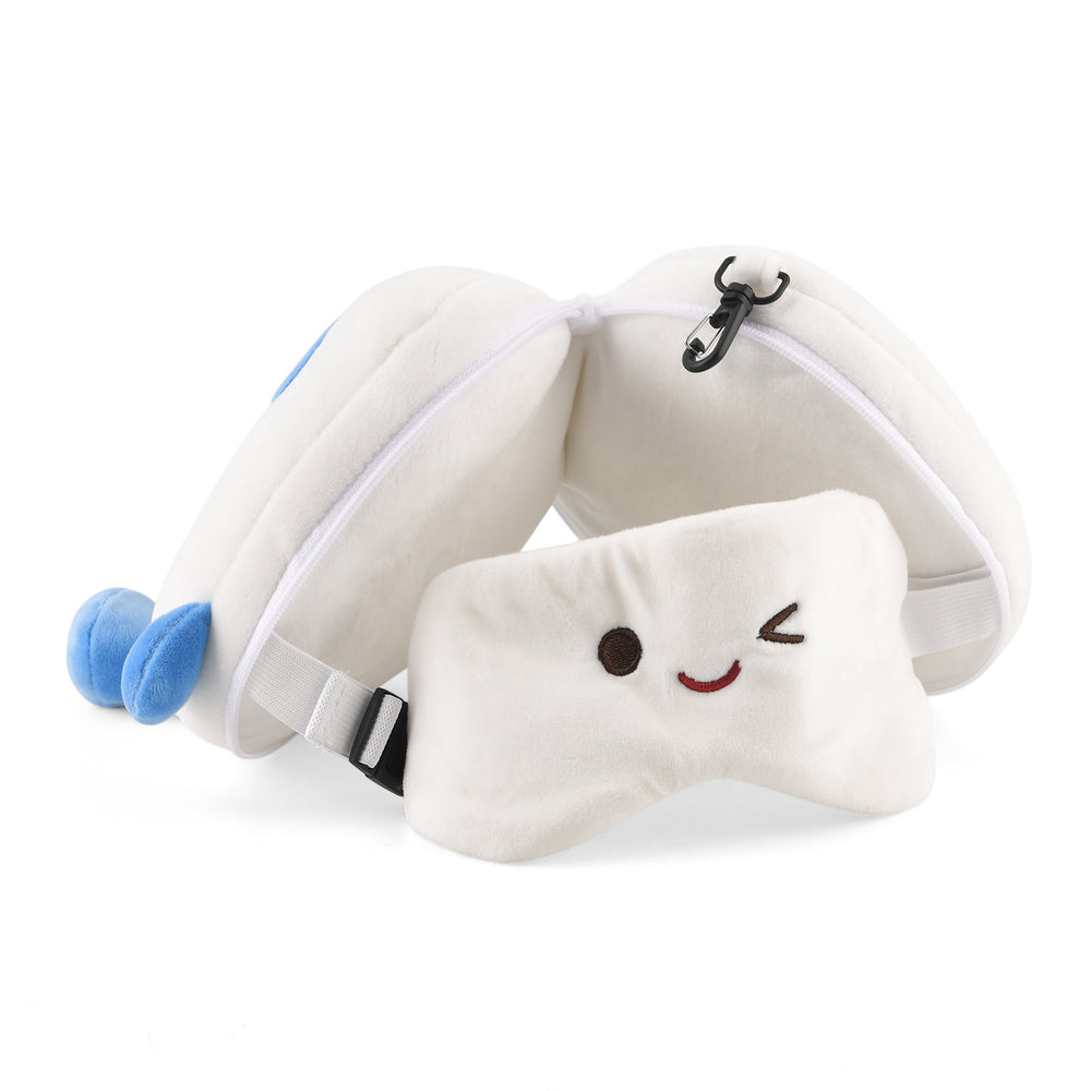 2 in 1 Kawaii Winking Round Character Cushion with Eye Shade & Adjustable Straps (20x20cm) - Blue & White_8477242_1