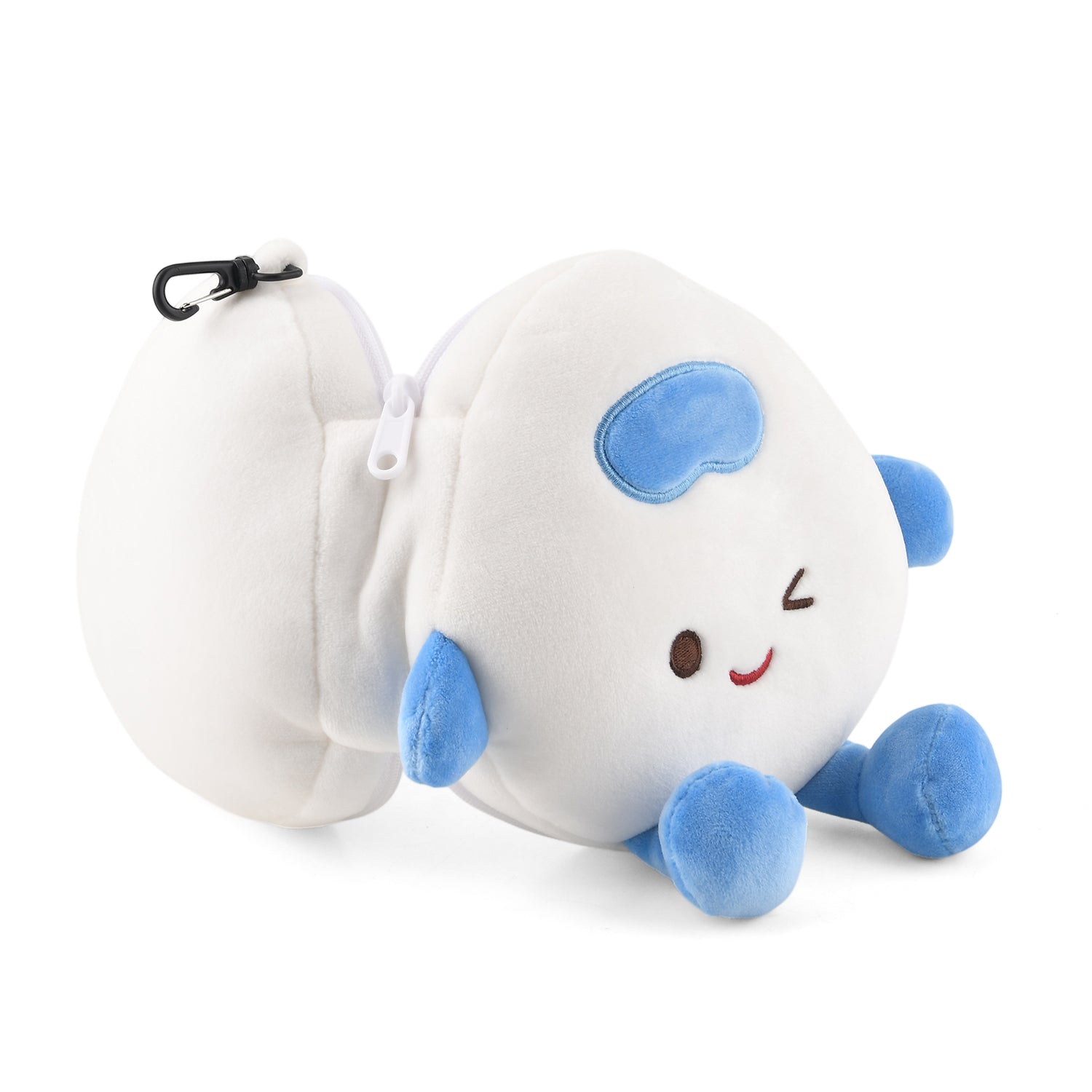 2 in 1 Kawaii Winking Round Character Cushion with Eye Shade & Adjustable Straps (20x20cm) - Blue & White_8477242_2