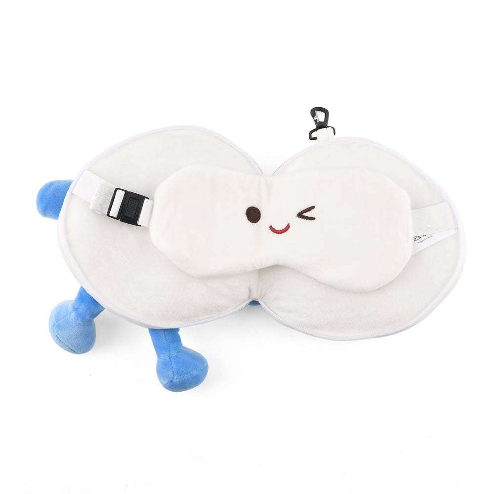 2 in 1 Kawaii Winking Round Character Cushion with Eye Shade & Adjustable Straps (20x20cm) - Blue & White_8477242_3