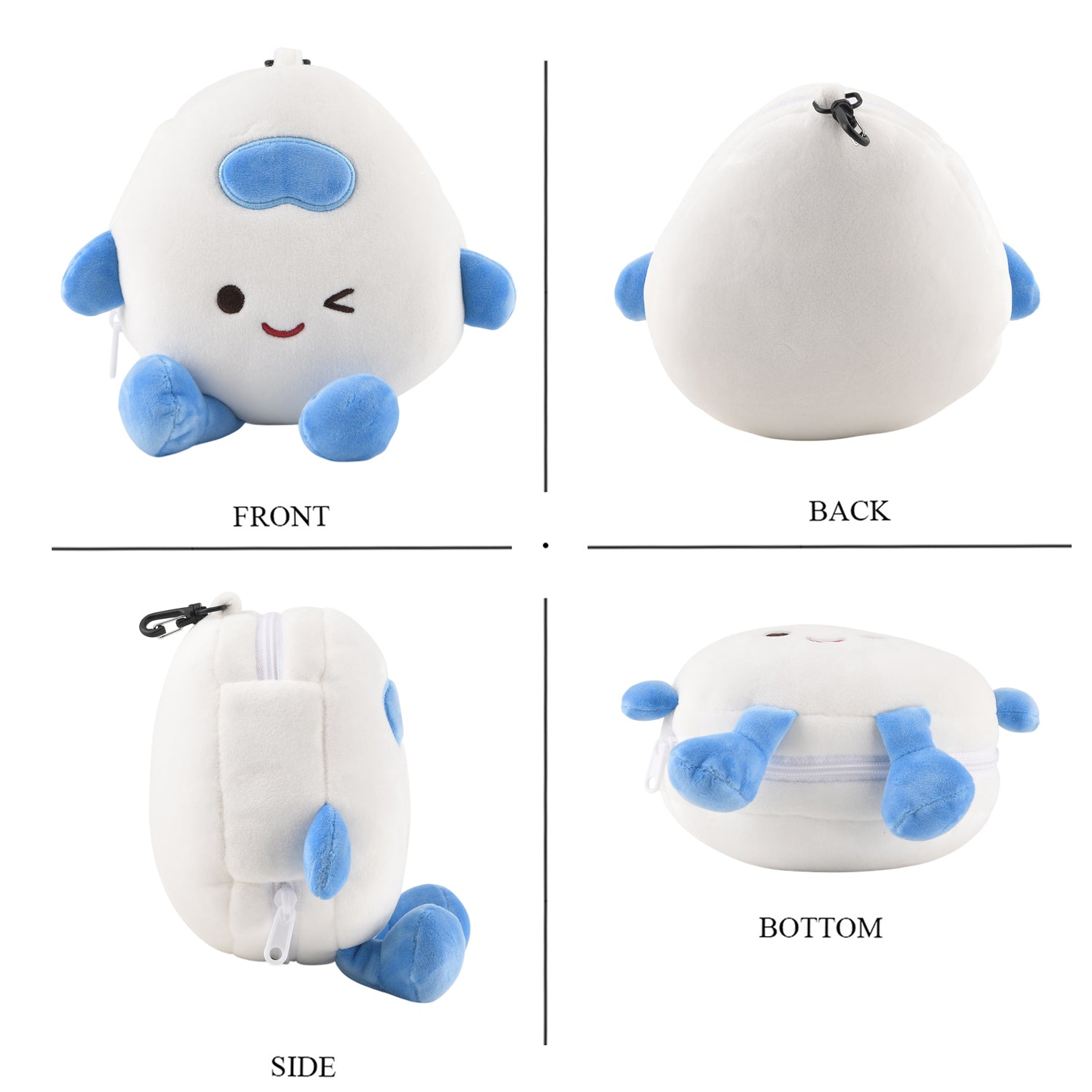 2 in 1 Kawaii Winking Round Character Cushion with Eye Shade & Adjustable Straps (20x20cm) - Blue & White_8477242_4