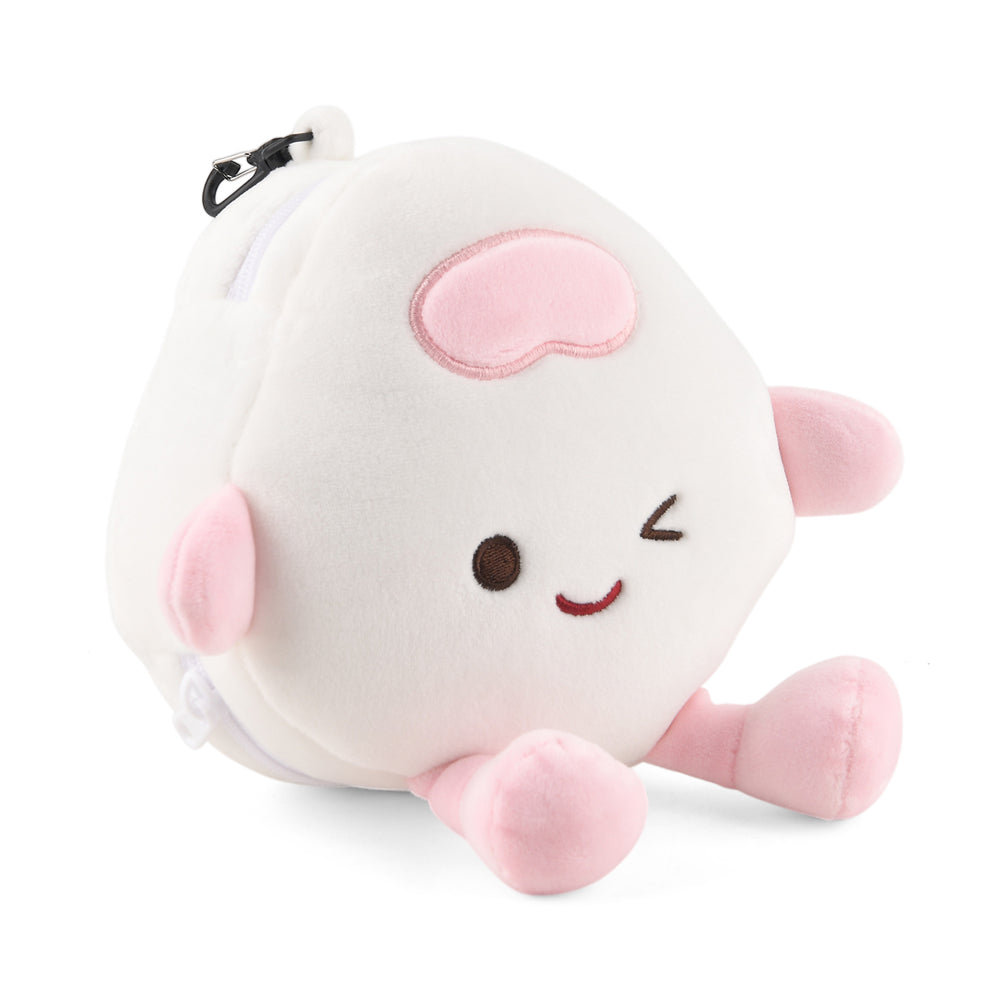 2 in 1 Kawaii Winking Round Character Cushion with Eye Shade & Adjustable Straps (20x20cm) - Pink & White_8477249