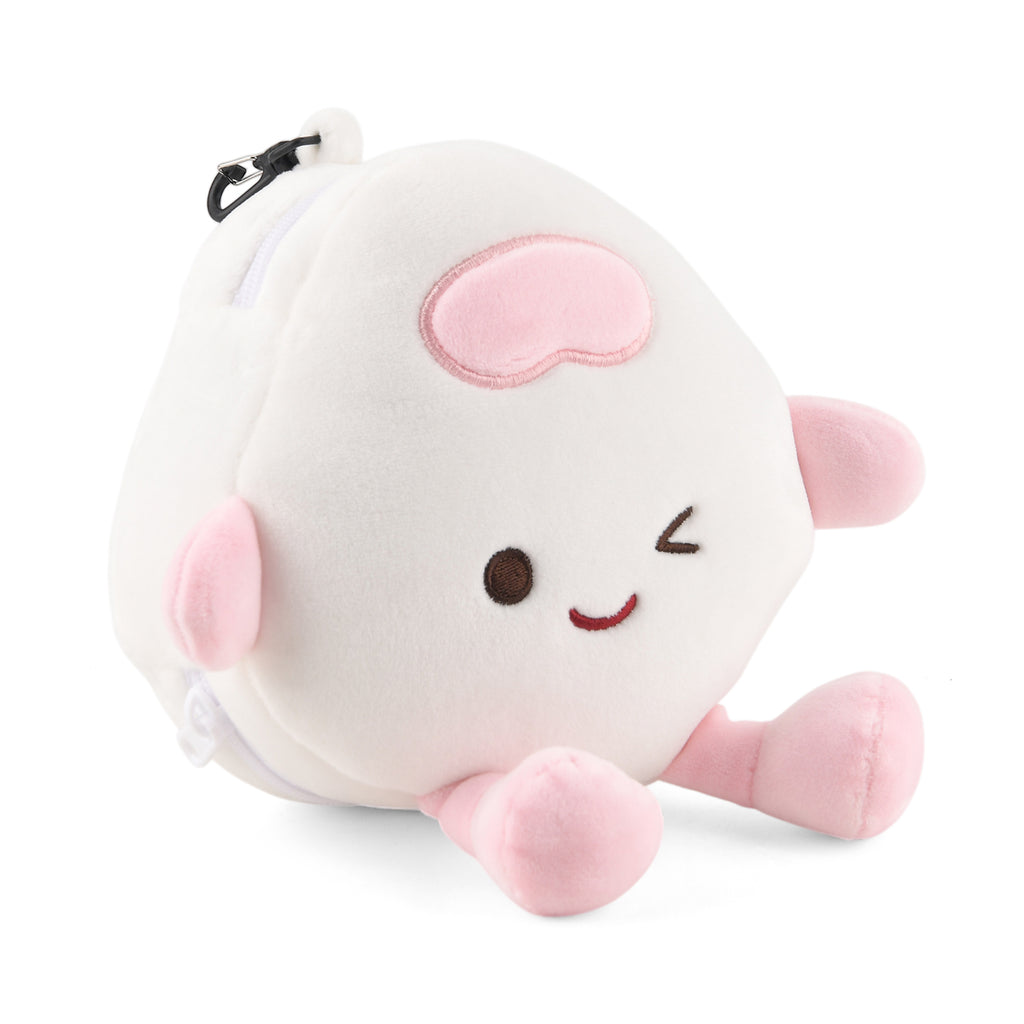 2 in 1 Kawaii Winking Round Character Cushion with Eye Shade & Adjustable Straps (20x20cm) - Pink & White_8477249