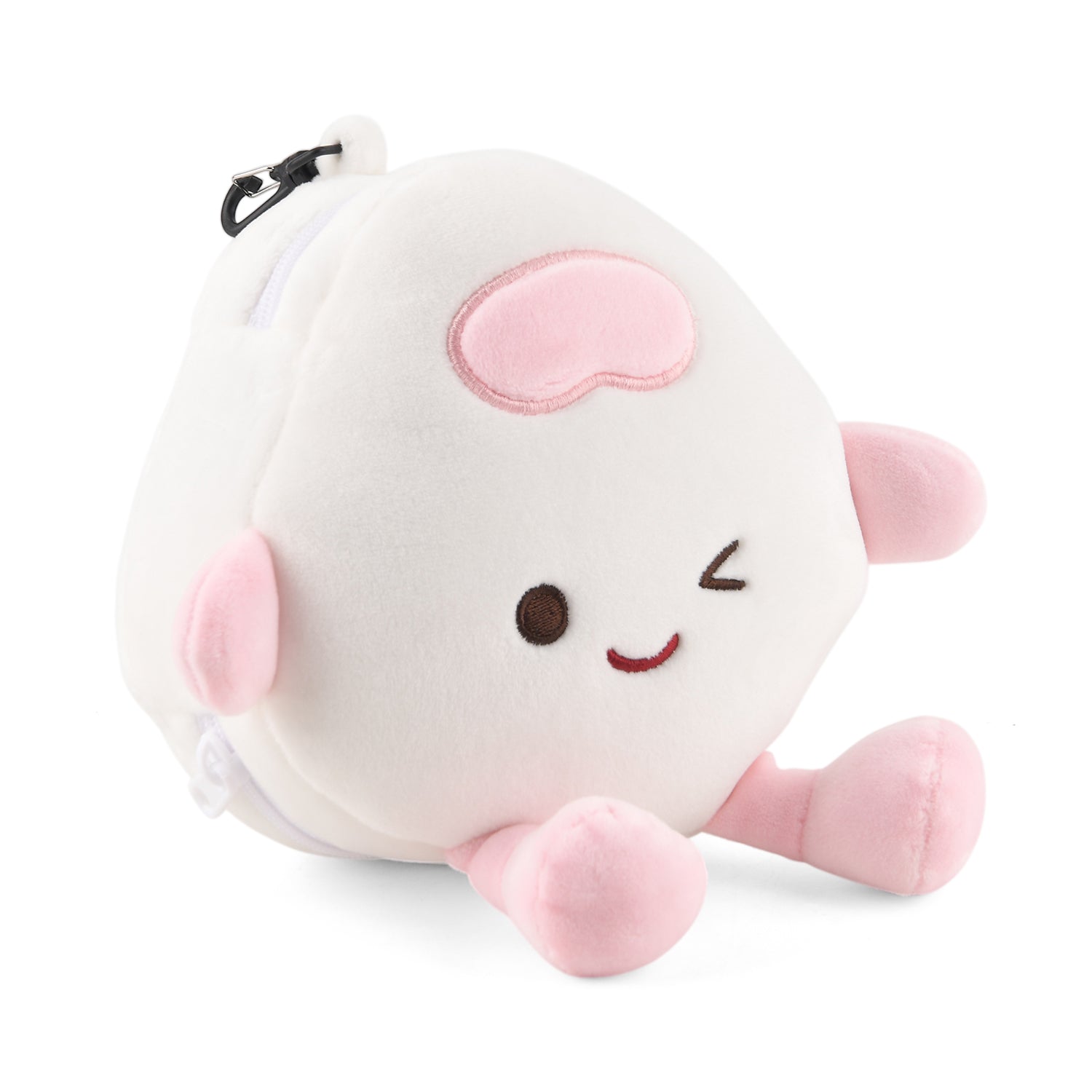 2 in 1 Kawaii Winking Round Character Cushion with Eye Shade & Adjustable Straps (20x20cm) - Pink & White_8477249