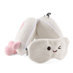 2 in 1 Kawaii Winking Round Character Cushion with Eye Shade & Adjustable Straps (20x20cm) - Pink & White_8477249_1