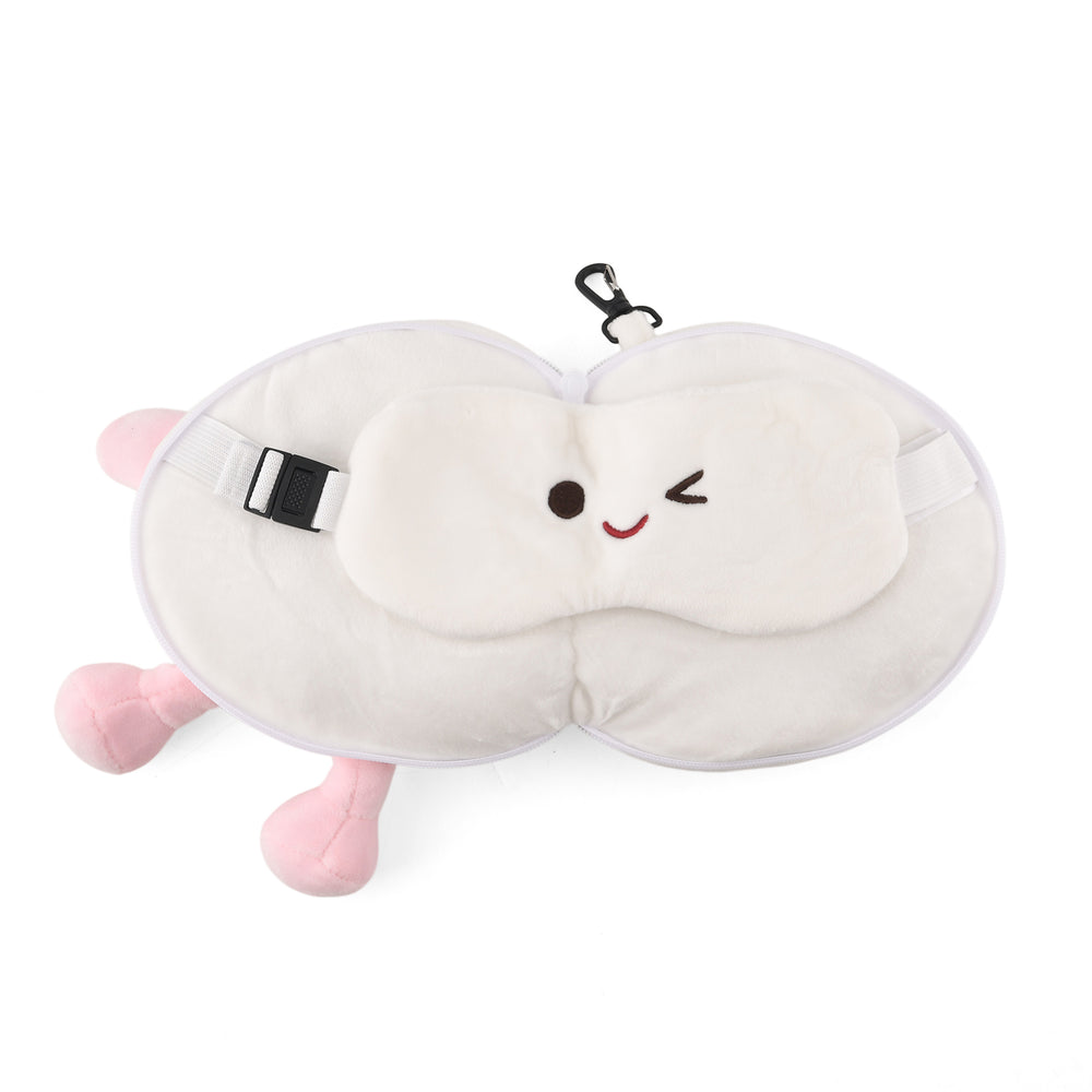 2 in 1 Kawaii Winking Round Character Cushion with Eye Shade & Adjustable Straps (20x20cm) - Pink & White_8477249_3