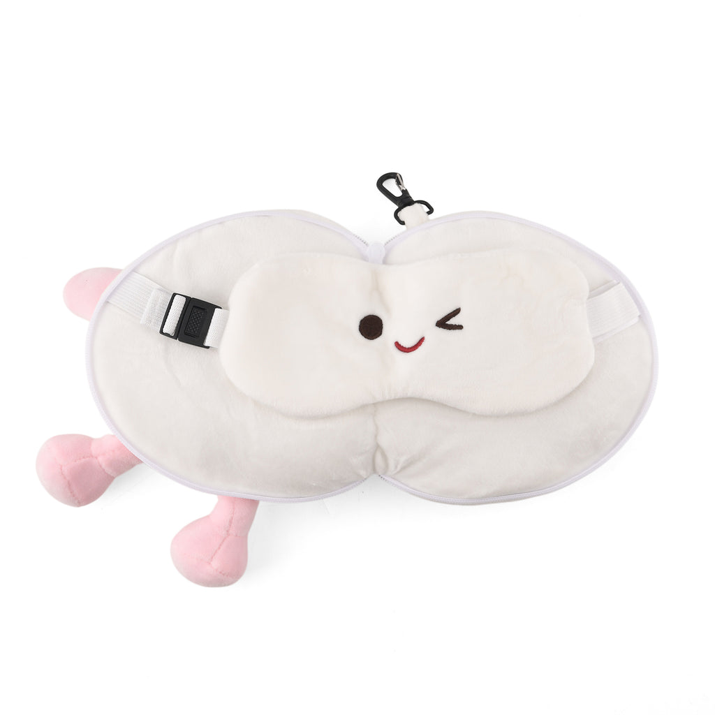 2 in 1 Kawaii Winking Round Character Cushion with Eye Shade & Adjustable Straps (20x20cm) - Pink & White_8477249_3