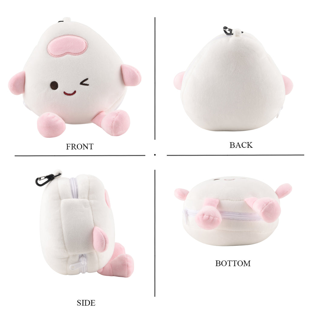 2 in 1 Kawaii Winking Round Character Cushion with Eye Shade & Adjustable Straps (20x20cm) - Pink & White_8477249_4