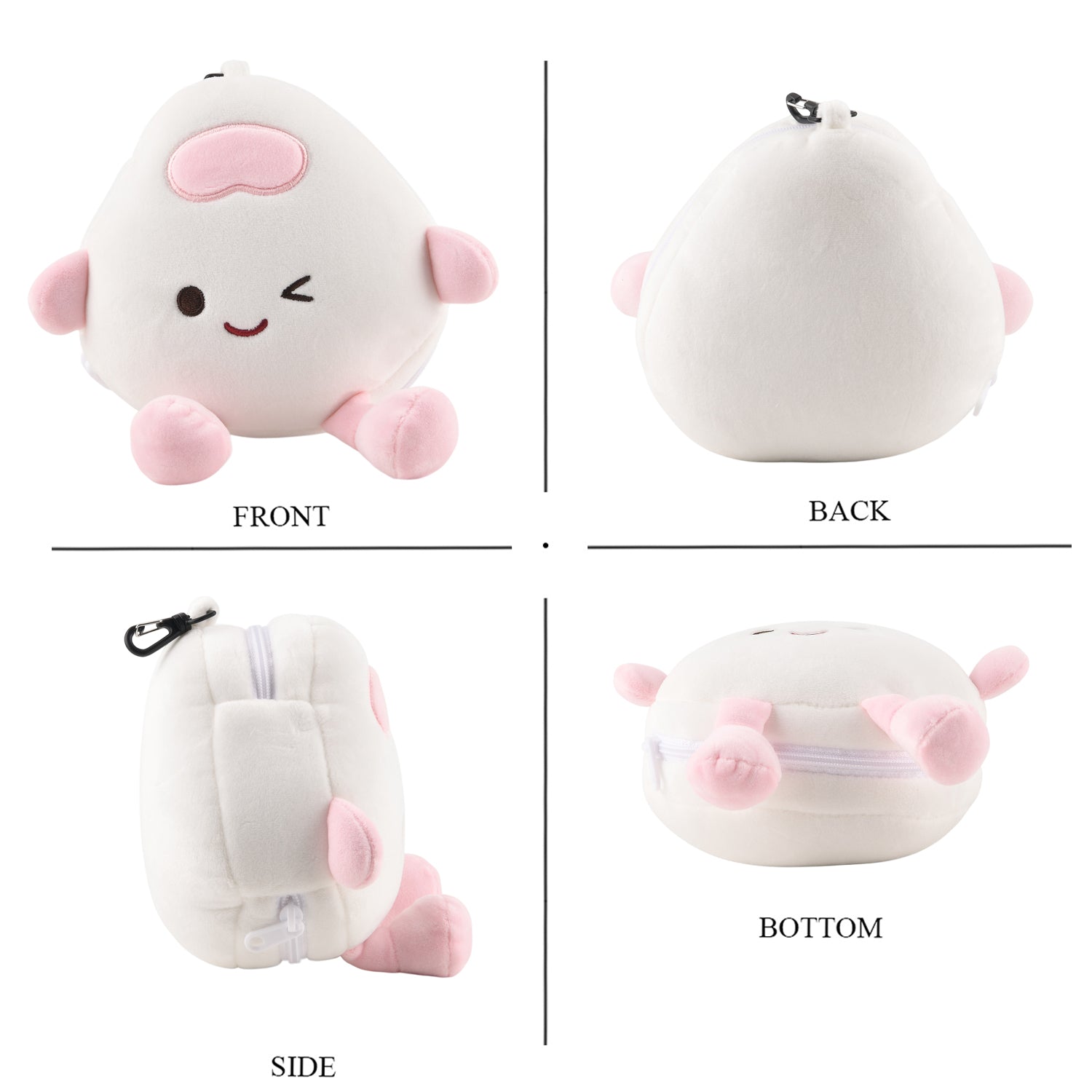 2 in 1 Kawaii Winking Round Character Cushion with Eye Shade & Adjustable Straps (20x20cm) - Pink & White_8477249_4