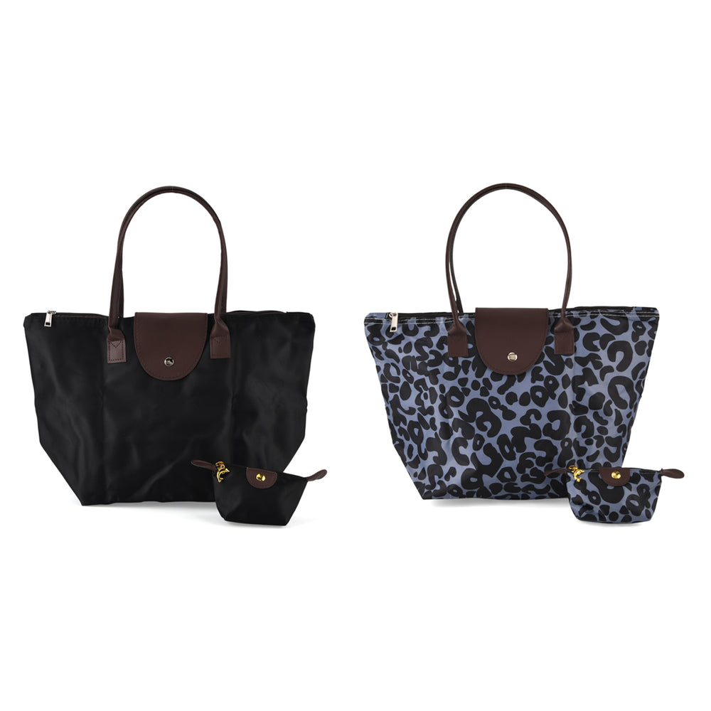 Nylon Patterned Tote Bag (Size 42x26x16 cm) - Black_8477913