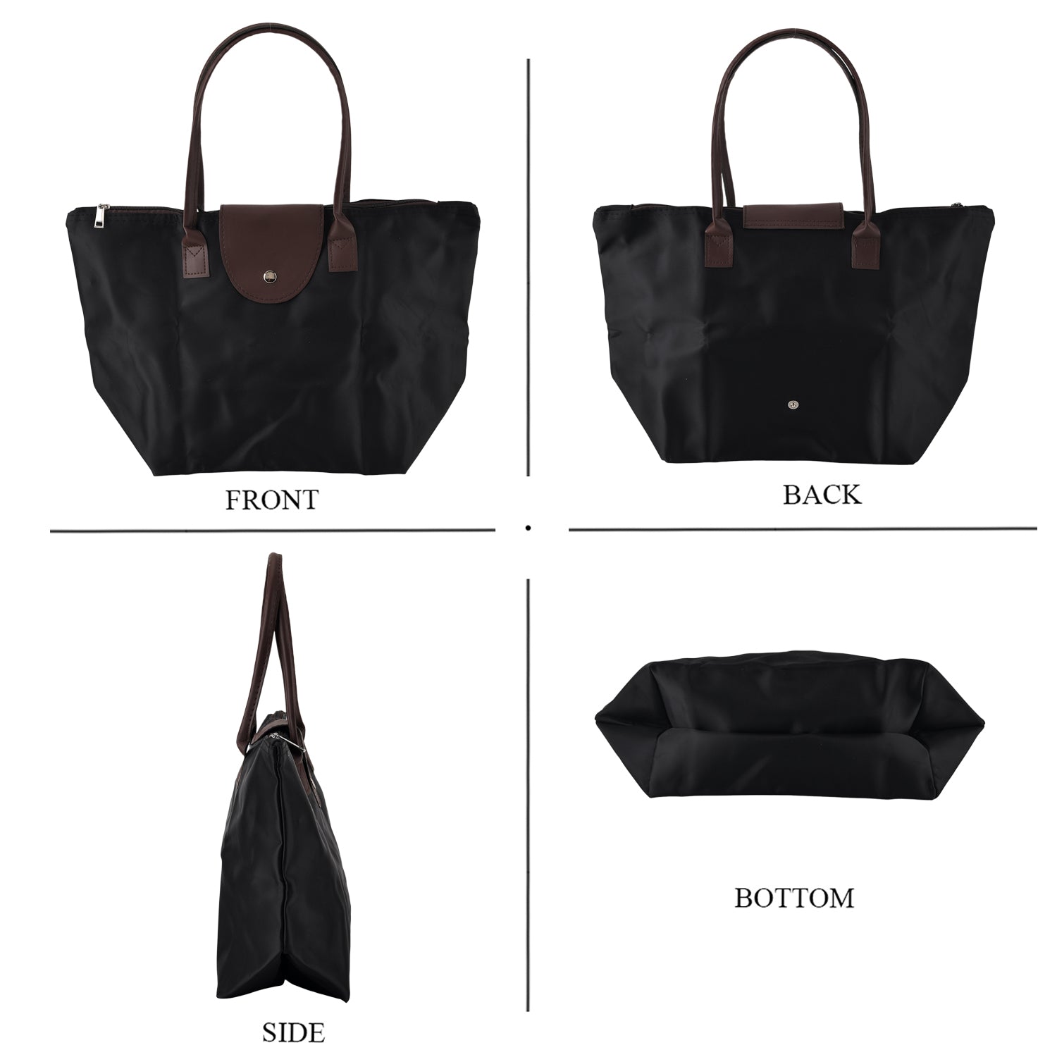 Nylon Patterned Tote Bag (Size 42x26x16 cm) - Black_8477913_4