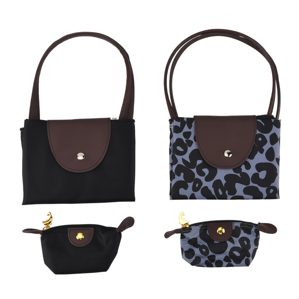 Nylon Patterned Tote Bag (Size 42x26x16 cm) - Black_8477913_8
