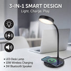 Groov-e 3-in-1 LED Desk Lamp with Wireless Speaker - Smartphone Charger - Black