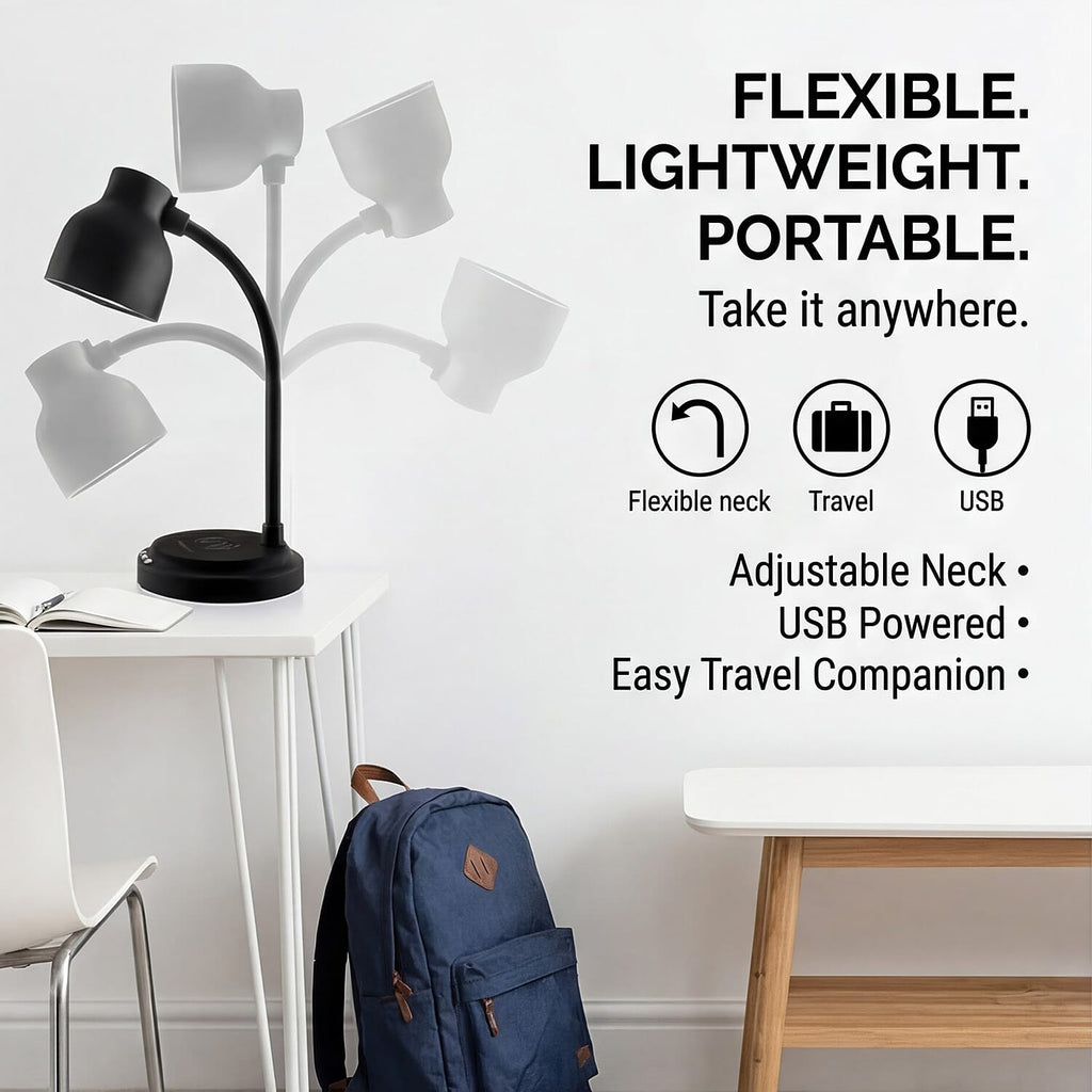 Groov-e 3-in-1 LED Desk Lamp with Wireless Speaker - Smartphone Charger - Black