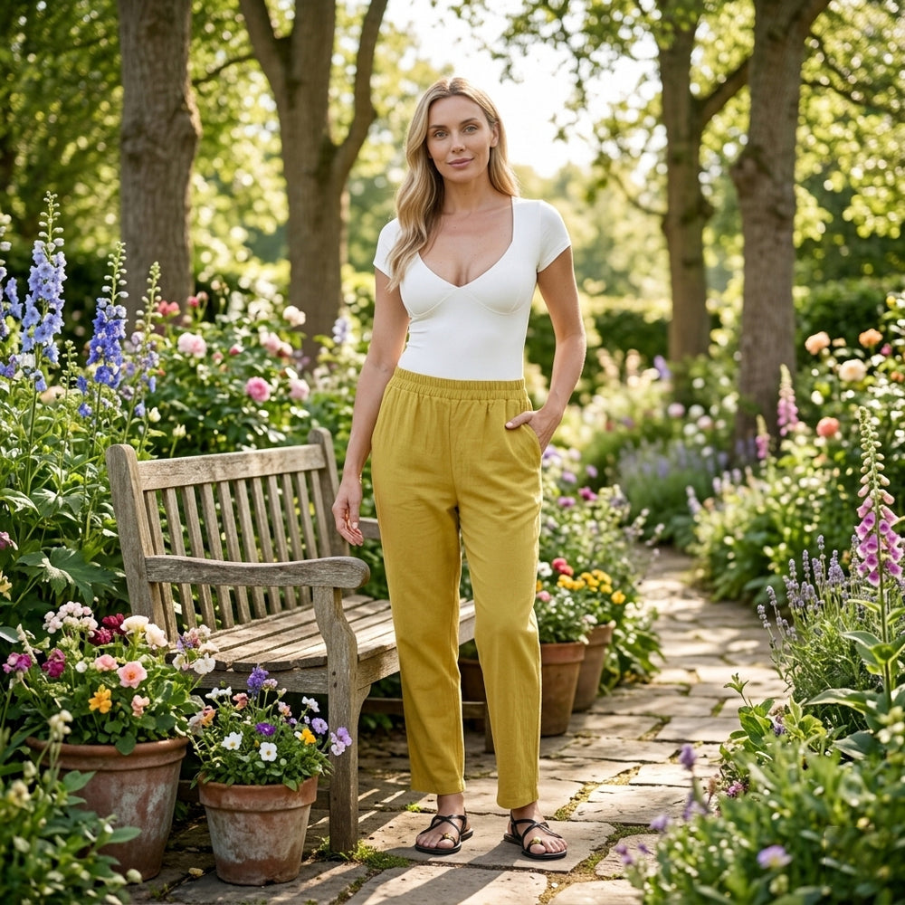 & Maisi 100% Cotton Capri Trousers (Size L) - Green_8478754_1