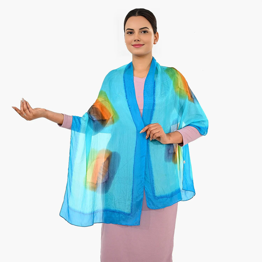 Valissiere Silk Printed Scarf (Size - One Size) - Blue