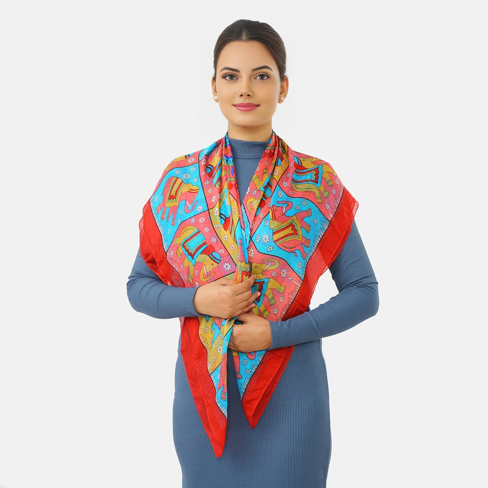 Valissiere Silk Printed Scarf (Size - One Size) - Red_8479228