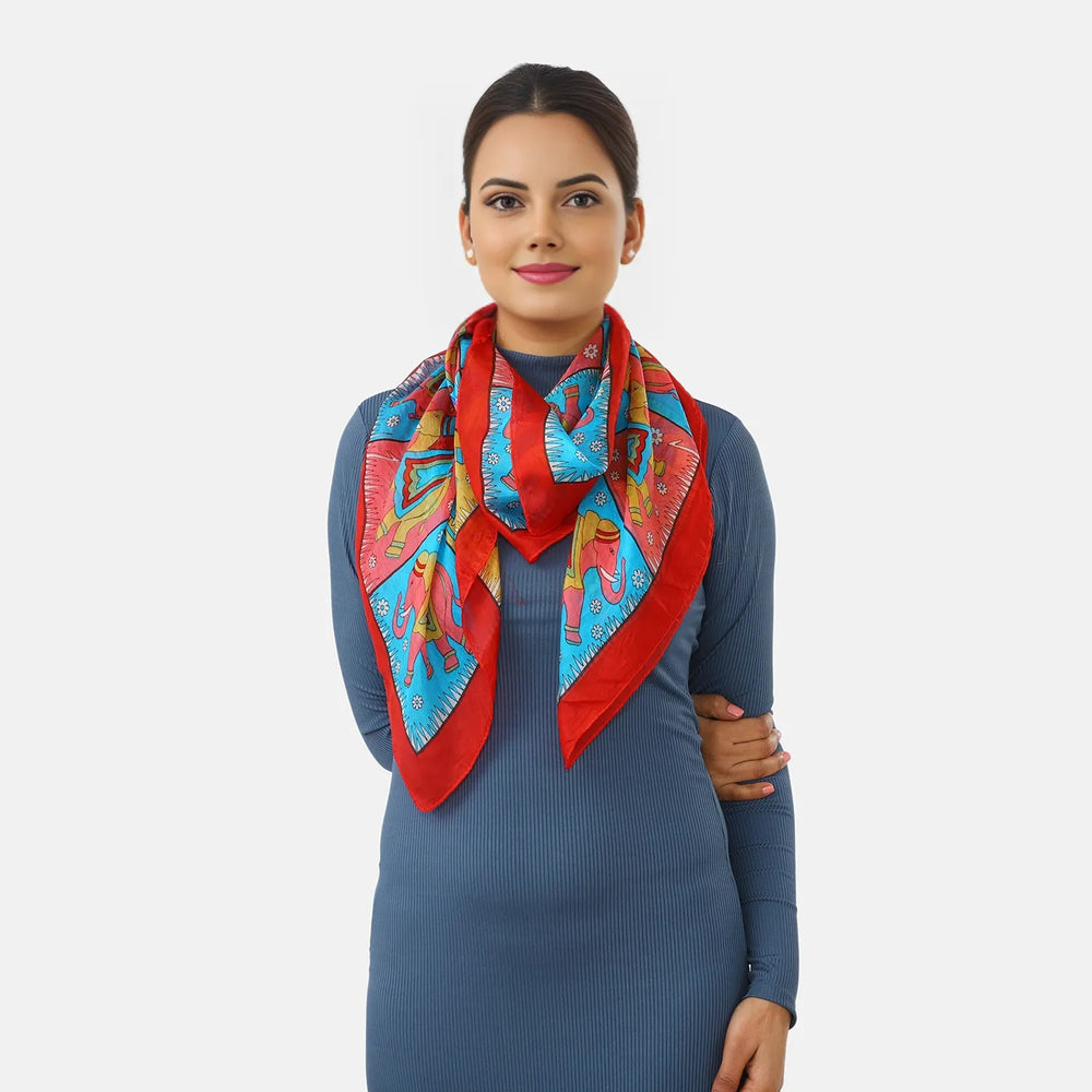 Valissiere Silk Printed Scarf (Size - One Size) - Red_8479228_2