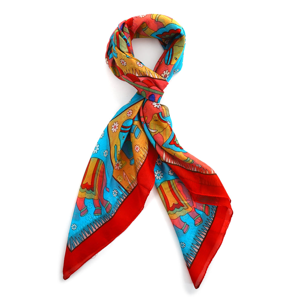 Valissiere Silk Printed Scarf (Size - One Size) - Red_8479228_3