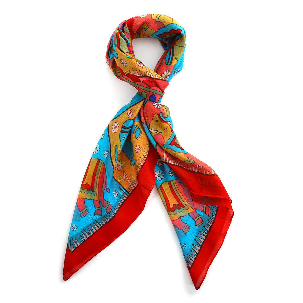 Valissiere Silk Printed Scarf (Size - One Size) - Red_8479228_3