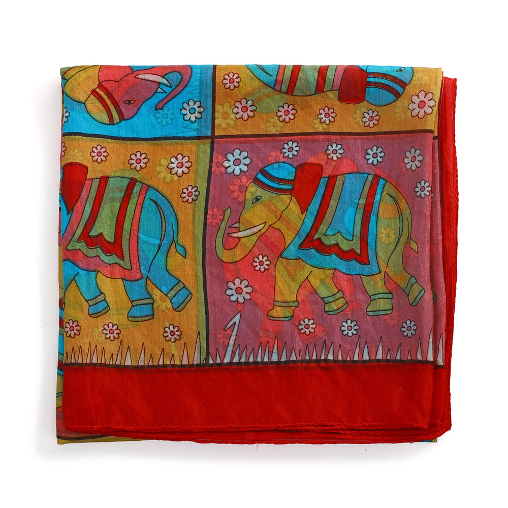 Valissiere Silk Printed Scarf (Size - One Size) - Red_8479228_4