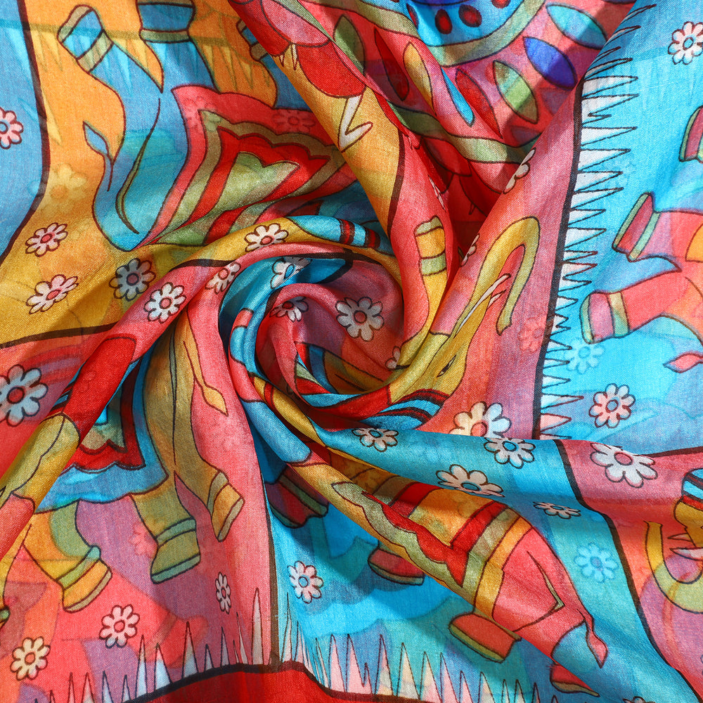 Valissiere Silk Printed Scarf (Size - One Size) - Red_8479228_5