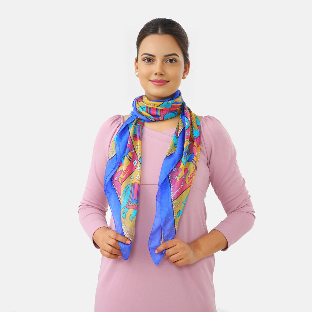 Valissiere Silk Printed Scarf (Size - One Size) - Blue_8479230_1