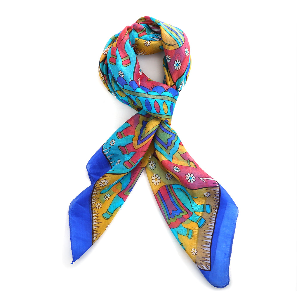 Valissiere Silk Printed Scarf (Size - One Size) - Blue_8479230_3