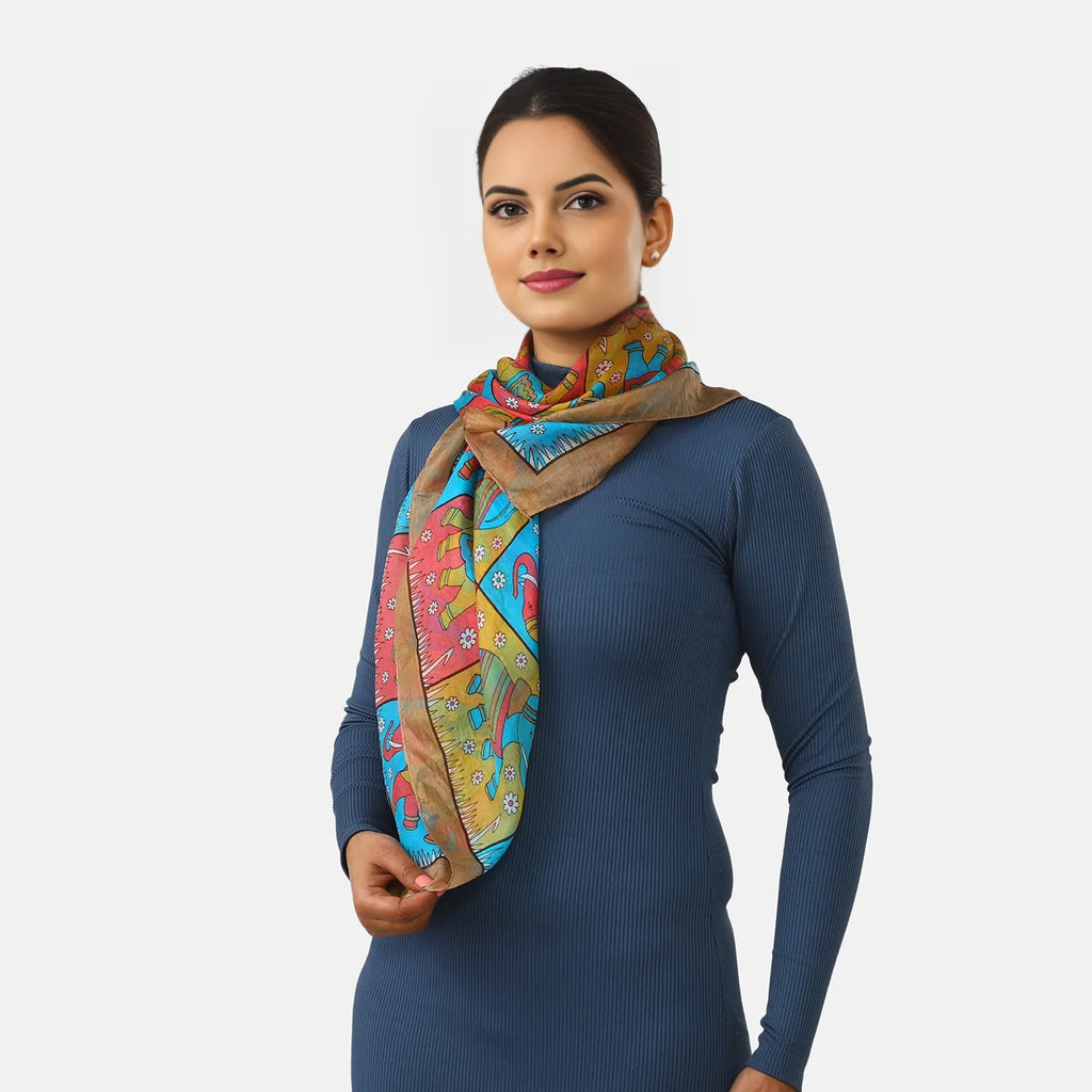 Valissiere Silk Printed Scarf (Size - One Size) - Yellow_8479231_2