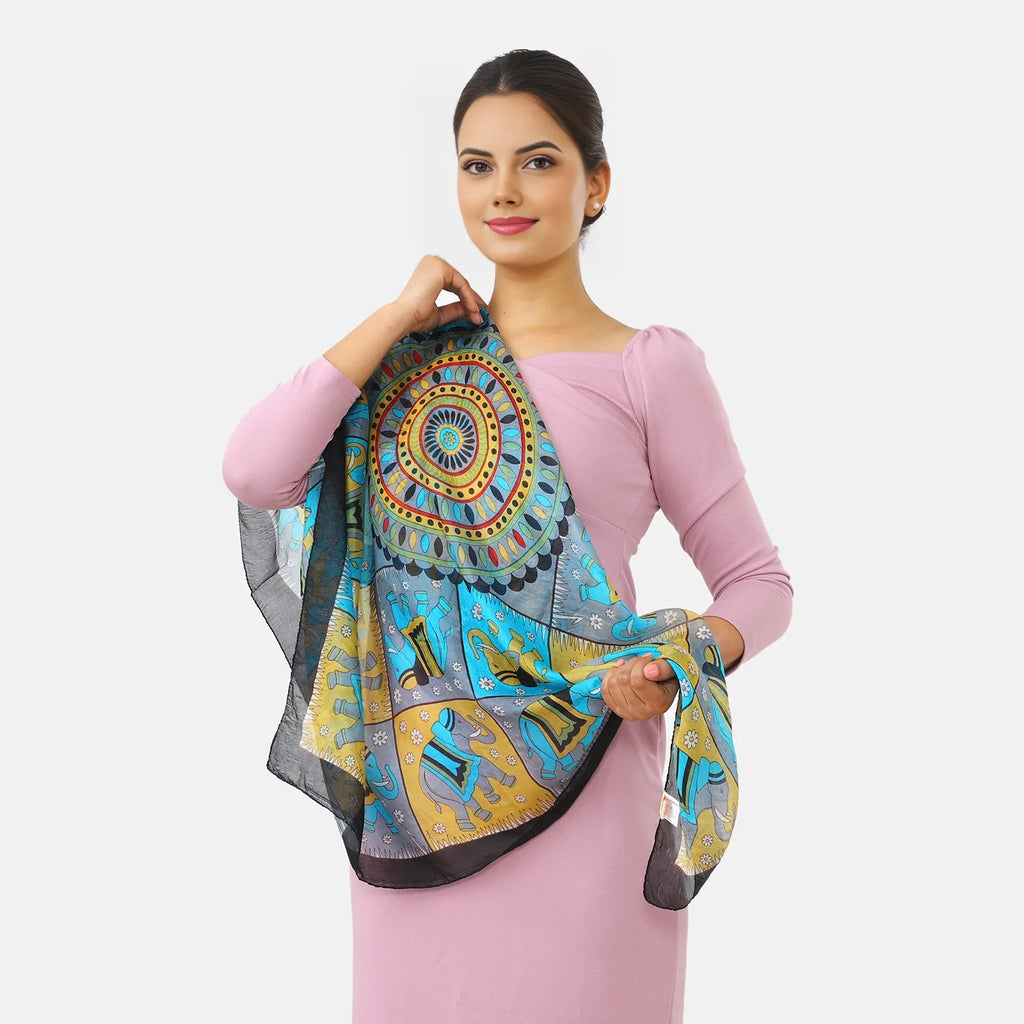 Valissiere Silk Printed Scarf (Size - One Size) - Black_8479232_1
