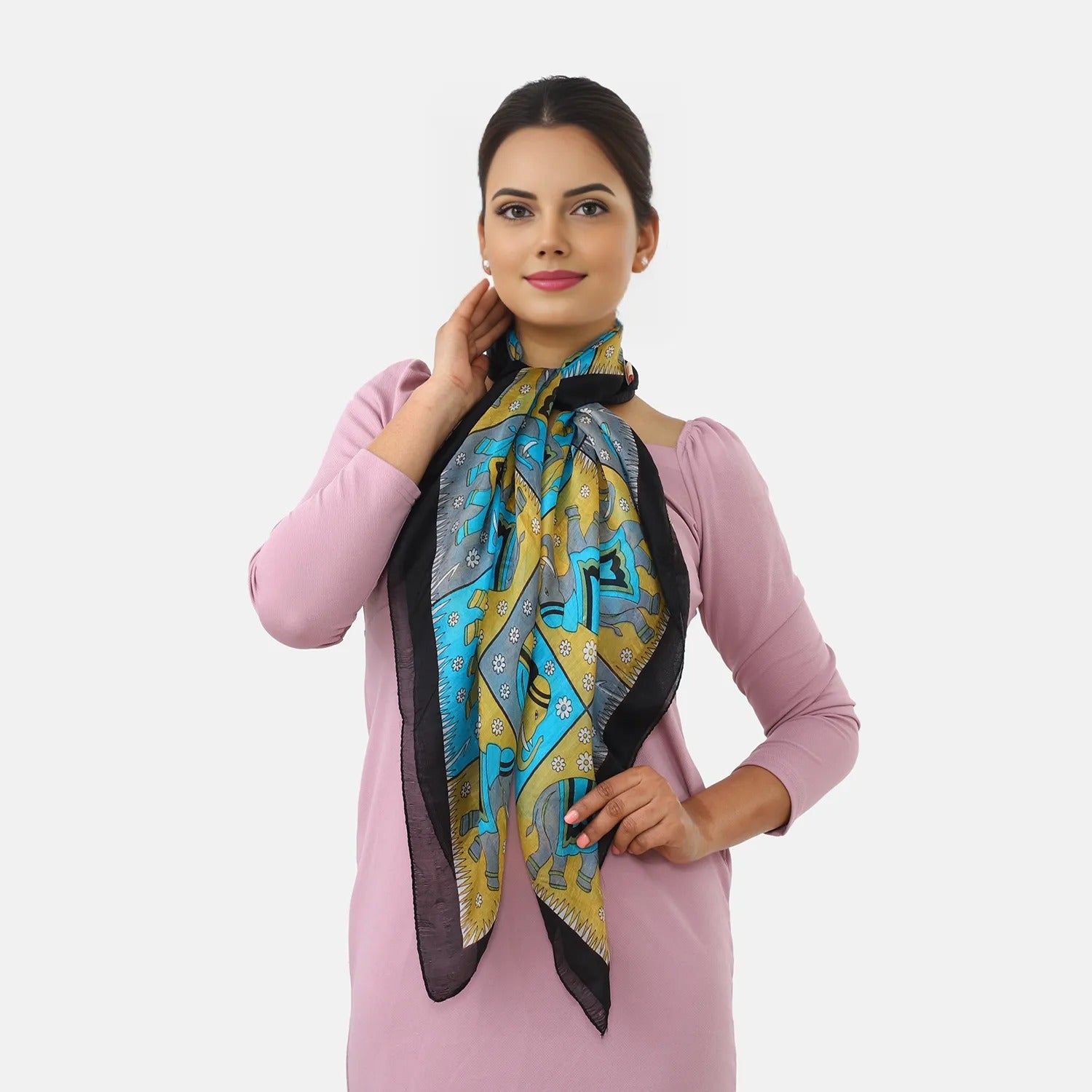 Valissiere Silk Printed Scarf (Size - One Size) - Black_8479232_2