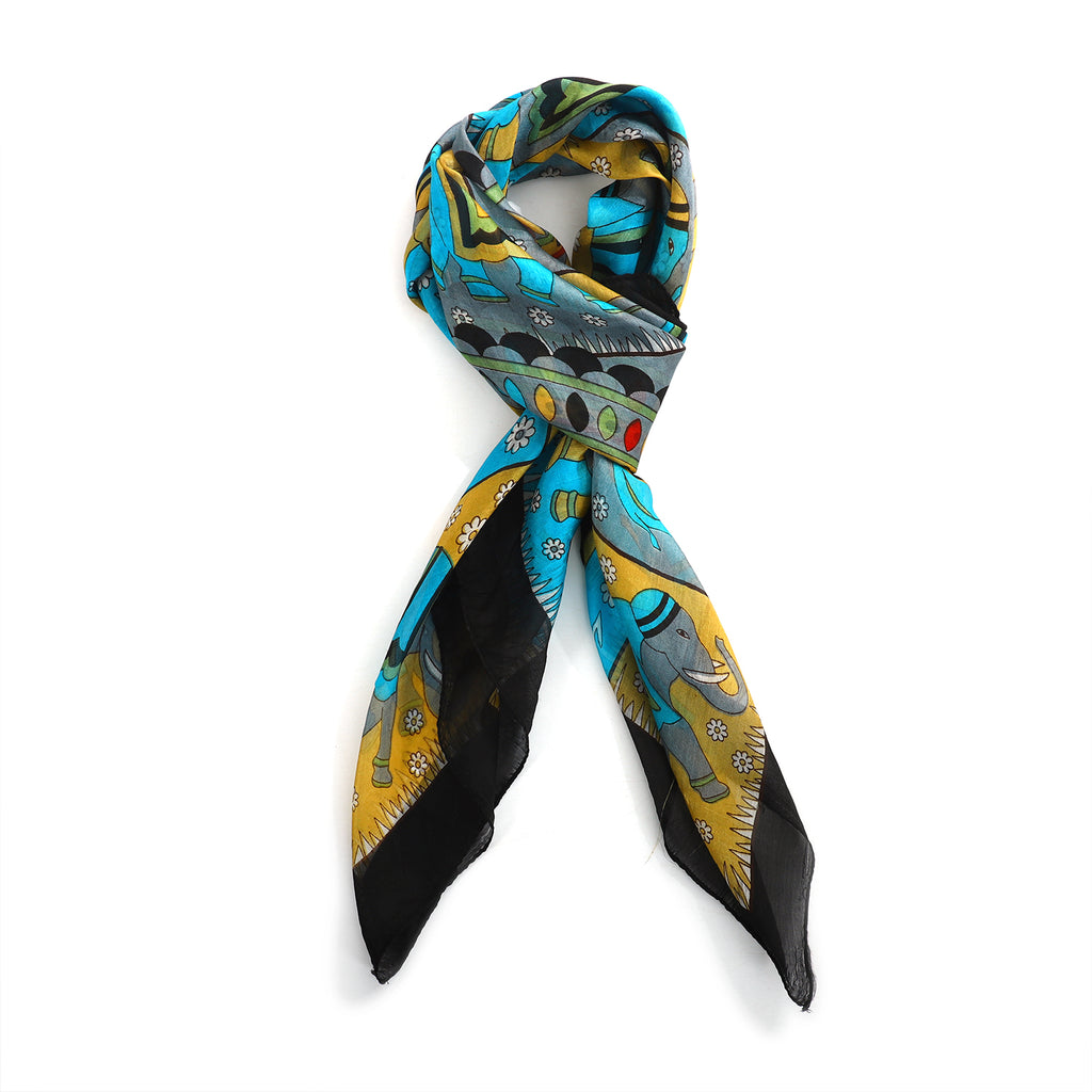 Valissiere Silk Printed Scarf (Size - One Size) - Black_8479232_3