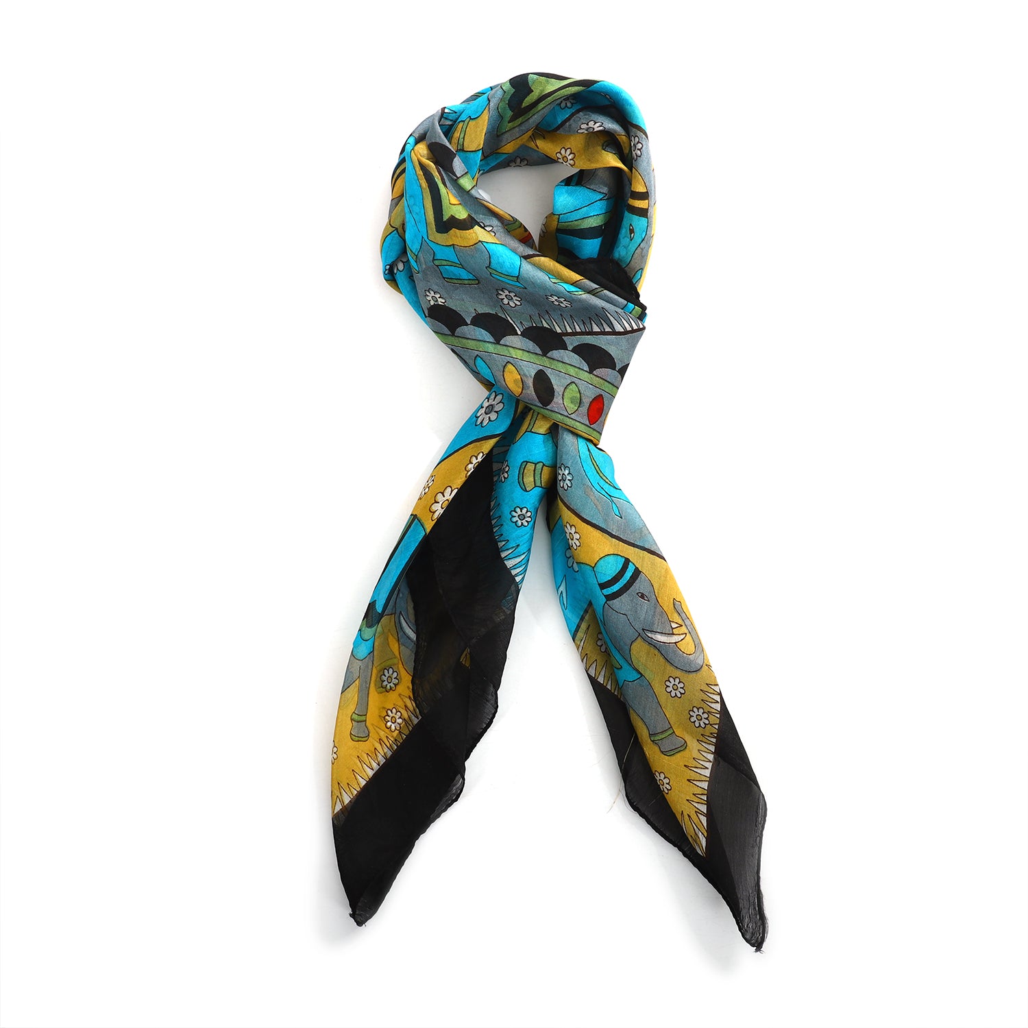 Valissiere Silk Printed Scarf (Size - One Size) - Black_8479232_3
