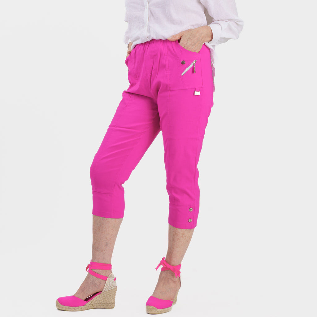 Pure and Natural Elasticated Waist Cropped Stretched Trousers with 20Inch Inseam (Size 20) - Rose Pink_8479625