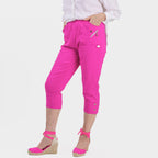 Pure and Natural Elasticated Waist Cropped Stretched Trousers with 20Inch Inseam (Size 20) - Rose Pink_8479625