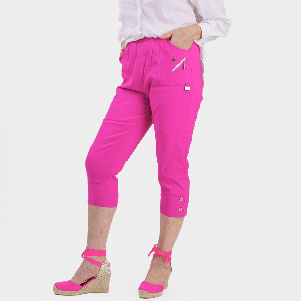 Pure and Natural Elasticated Waist Cropped Stretched Trousers with 20Inch Inseam (Size 20) - Rose Pink_8479625