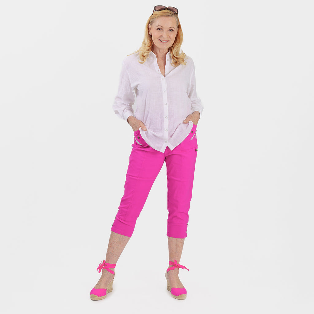 Pure and Natural Elasticated Waist Cropped Stretched Trousers with 20Inch Inseam (Size 20) - Rose Pink_8479625_1